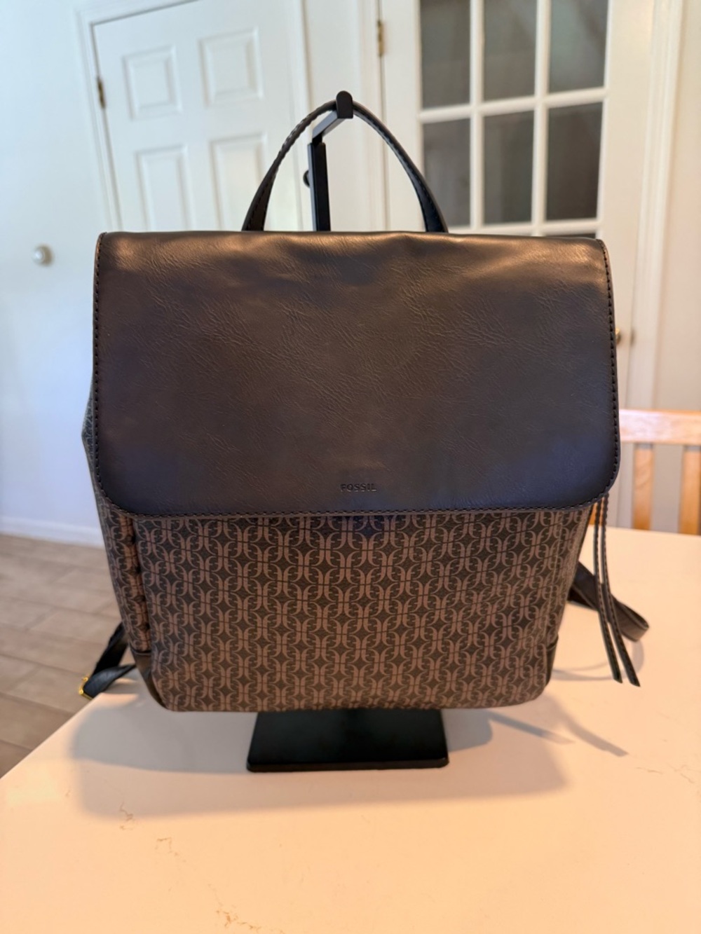 Fossil Brown Logo-Print Backpack with Dark Brown Flap